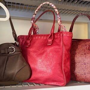 Bottega Metallic Cherry Red Tote Bag Purse
